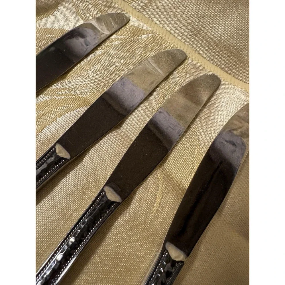 Vintage Orleans Silver ORL32 Stainless Flatware Hammered Handle Japan 15pc MCM